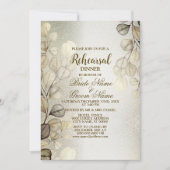 リハーサルディナーパーティー水カラー金ゴールドユーカリ 招待状 (正面)