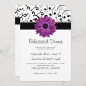 リハーサルディナーパープルガーベラデイジーブラックスクロール 招待状 (正面/裏面)