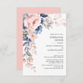 リハーサルディナーフローラほこりっぽいブルーピンクの花 招待状 (正面/裏面)