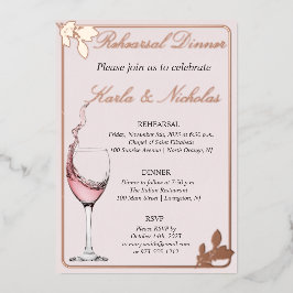 リハーサルディナーフローラトースト、赤面 箔招待状