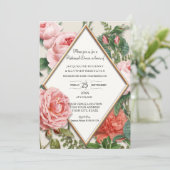 リハーサルディナーフローラヴィンテージダイヤモンドバラ金ゴールド 招待状 (スタンド正面)