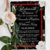 リハーサルディナーブラック&レッドエレガントフローラ 招待状