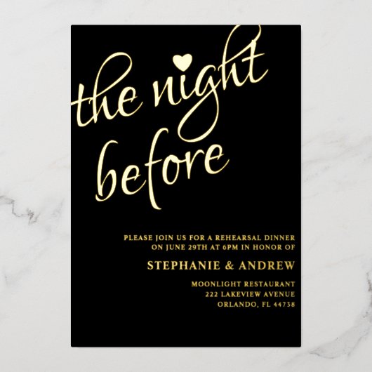 リハーサルディナーブラック&金ゴールド結婚式招待状 箔招待状 (正面)