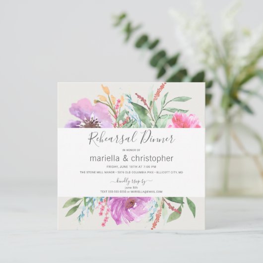 リハーサルディナーブルーミングガーデンウォーターカラー 招待状 (スタンド正面)