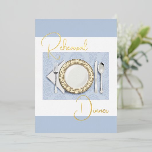 リハーサルディナープレイスフォイルダスティブルー設定 箔招待状 (立ち正面)