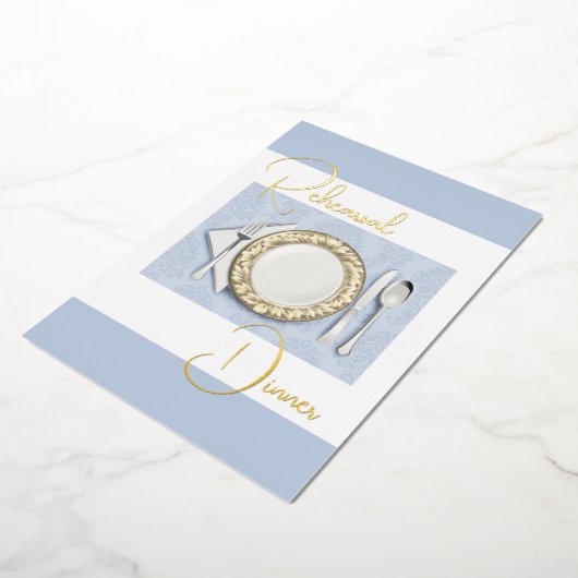 リハーサルディナープレイスフォイルダスティブルー設定 箔招待状 (回転した状態)