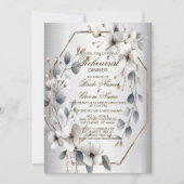 リハーサルディナーホワイトフラワーゴールデンフレームシルバー 招待状 (正面)