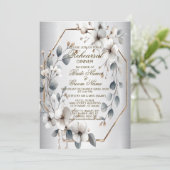 リハーサルディナーホワイトフラワーゴールデンフレームシルバー 招待状 (スタンド正面)