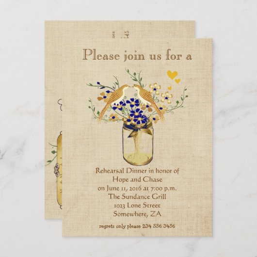 リハーサルディナーメイソンジャールワイルドフラワーラブバード インビテーションポストカード (正面/裏面)