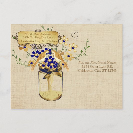 リハーサルディナーメイソンジャールワイルドフラワーラブバード インビテーションポストカード (裏面)