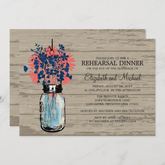 リハーサルディナーメイソンjarワイルドフラワー 招待状 (正面/裏面)