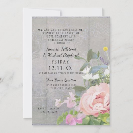 リハーサルディナーワイルドフラワーピ素朴ーノンウッドアート 招待状 (正面)