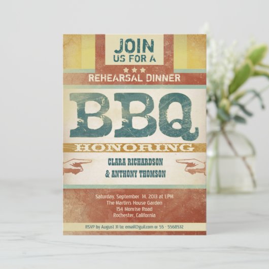 リハーサルディナーヴィンテージユニークbbq招待状 招待状 (スタンド正面)