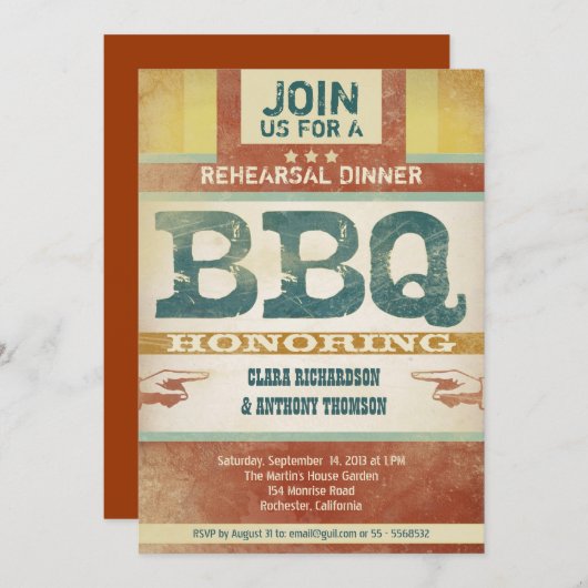 リハーサルディナーヴィンテージユニークbbq招待状 招待状 (正面/裏面)