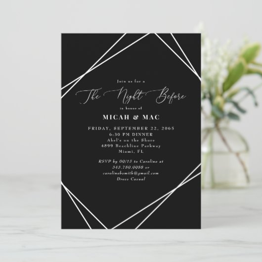リハーサルディナー前の夜の白黒 招待状 (スタンド正面)