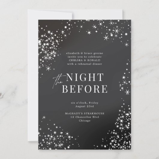 リハーサルディナー前の木炭の星空の夜 招待状 (正面)