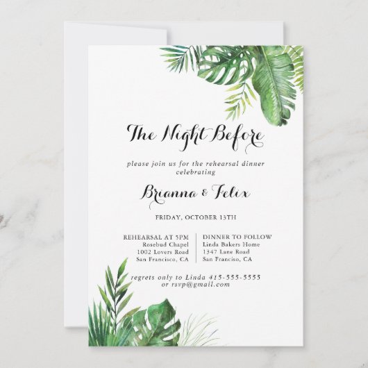 リハーサルディナー前の目的地のトロピカルナイト 招待状 (正面)