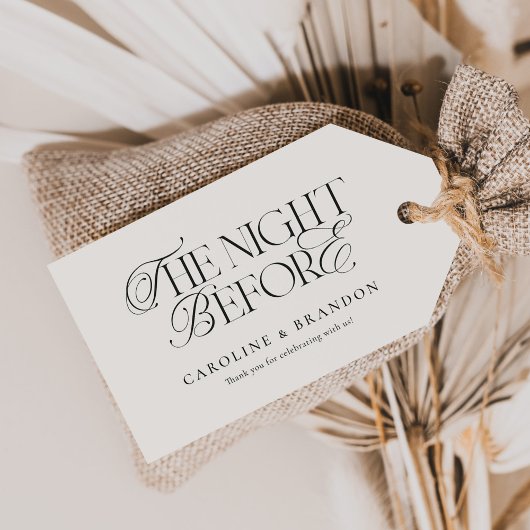 リハーサルディナー前夜のエレガントなスクリプト ギフトタグ