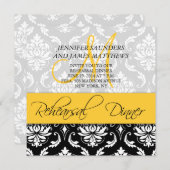 リハーサルディナー招待状ダマスクモノグラムイエロー 招待状 (正面/裏面)