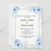 リハーサルディナー招待状フローラブルー金ゴールド 招待状 (正面)