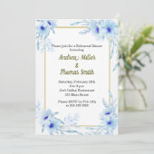 リハーサルディナー招待状フローラブルー金ゴールド 招待状 (スタンド正面)