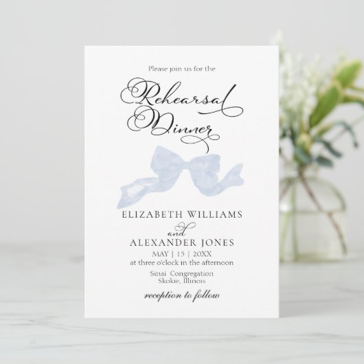 リハーサルディナー招待状 |ほこりっぽいブルーボウ 招待状 (スタンド正面)