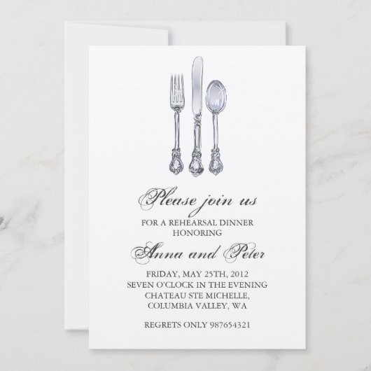 リハーサルディナー招待状-エレガント銀器 招待状 (正面)