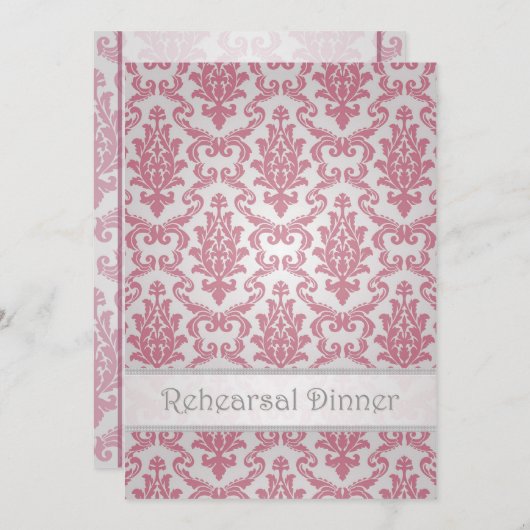 リハーサルディナー招待状-ダマスク濃いピンク 招待状 (正面/裏面)