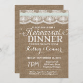 リハーサルディナー招待状,バーラップとレース,ミント 招待状 (正面/裏面)
