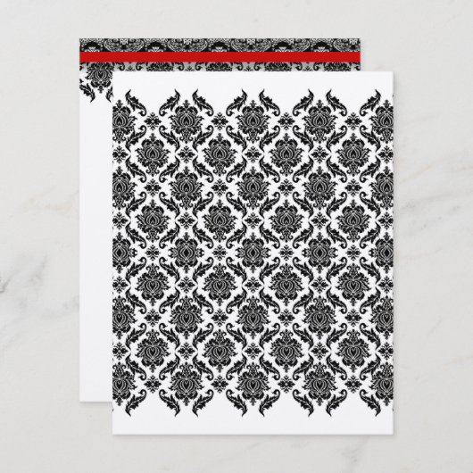 リハーサルディナー招待状-ヴィンテージブラックダマスク 招待状 (正面/裏面)