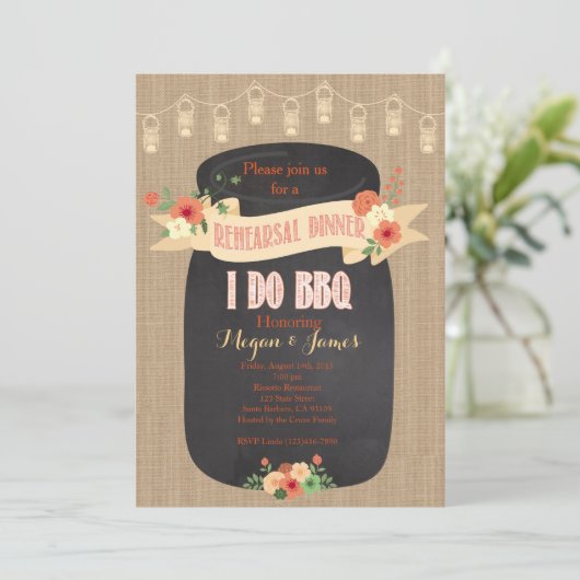 リハーサルディナー招待状。僕はバーベキューをする、メイスン・ジャー 招待状 (スタンド正面)
