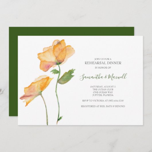 リハーサルディナー招待状、水彩花 招待状 (正面/裏面)