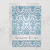 リハーサルディナー招待状。青いダマスクパターン。 招待状 (正面/裏面)