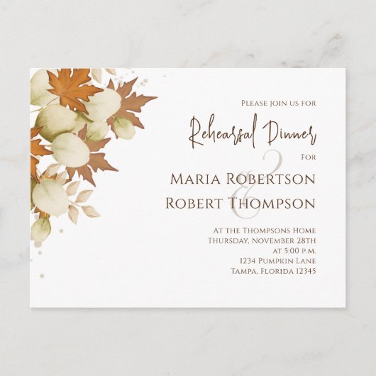 リハーサルディナー秋秋エレガント緑 ポストカード (正面)