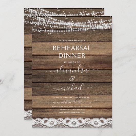 リハーサルディナー素朴ファームハウスレースウッド 招待状 (正面/裏面)