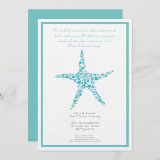 リハーサルディナー結婚アクアターコイズスターフィッシュ 招待状 (正面/裏面)