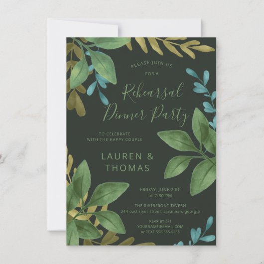 リハーサルディナー結婚ズ水彩葉招待状 招待状 (正面)