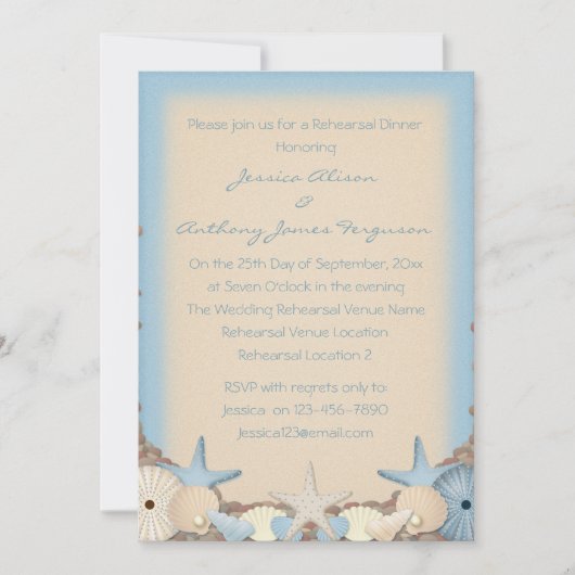 リハーサルディナー美しい熱帯ビーチ殻 招待状 (正面)