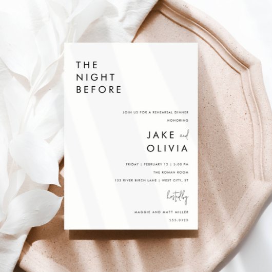 リハーサルディナー調整ミニマリストブラック&ホワイト 招待状