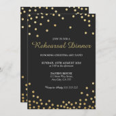 リハーサルディナー金ゴールドグリッターエレガント紙吹雪 招待状 (正面/裏面)