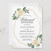 リハーサルディナー金ゴールドグリッターグリーンリーフローラ 招待状 (正面)