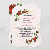 リハーサルディナー金ゴールドグリッターレッドフローラ 招待状 (正面/裏面)