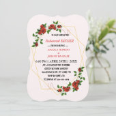 リハーサルディナー金ゴールドグリッターレッドフローラ 招待状 (スタンド正面)