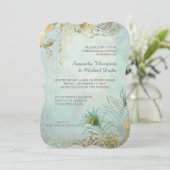 リハーサルディナー金ゴールドリーフピーコックフェザーエレガント 招待状 (スタンド正面)