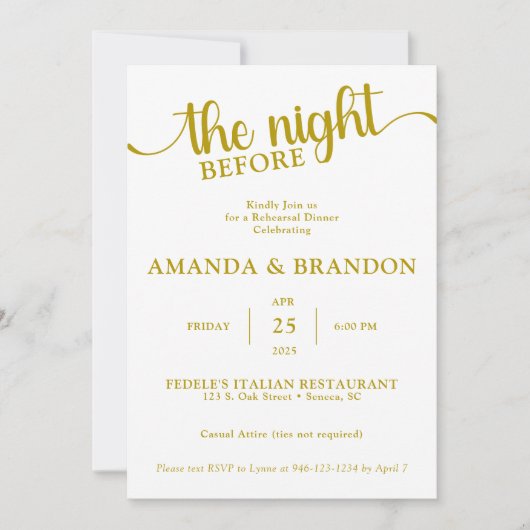 リハーサルディナー金ゴールド文字招待状 招待状 (正面)