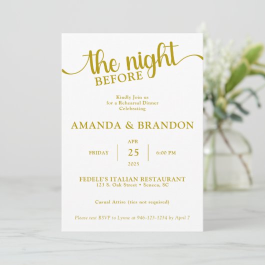 リハーサルディナー金ゴールド文字招待状 招待状 (スタンド正面)