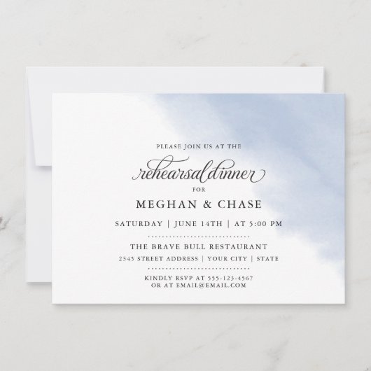 リハーサルディナー |ほこりっぽい青い水色 招待状 (正面)