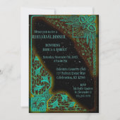 リハーサルディナー |アールデコターコイズと緑 招待状 (正面)