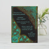 リハーサルディナー |アールデコターコイズと緑 招待状 (スタンド正面)