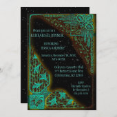 リハーサルディナー |アールデコターコイズと緑 招待状 (正面/裏面)